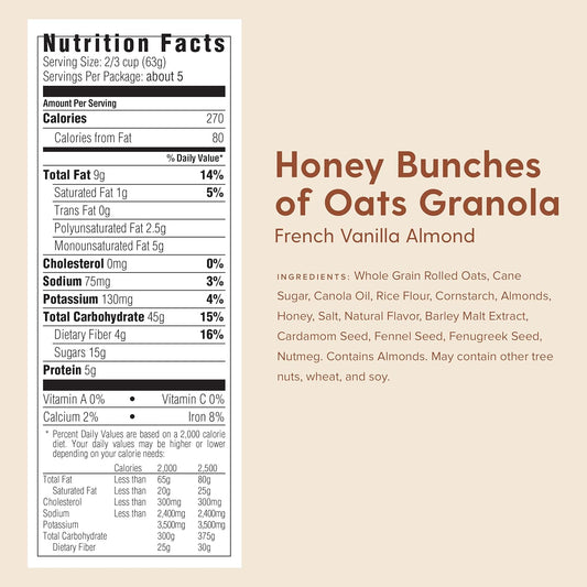 Honey Bunches of Oats French Vanilla Almond Granola Cereal with Whole Grains, 11 Oz (5 Pack)