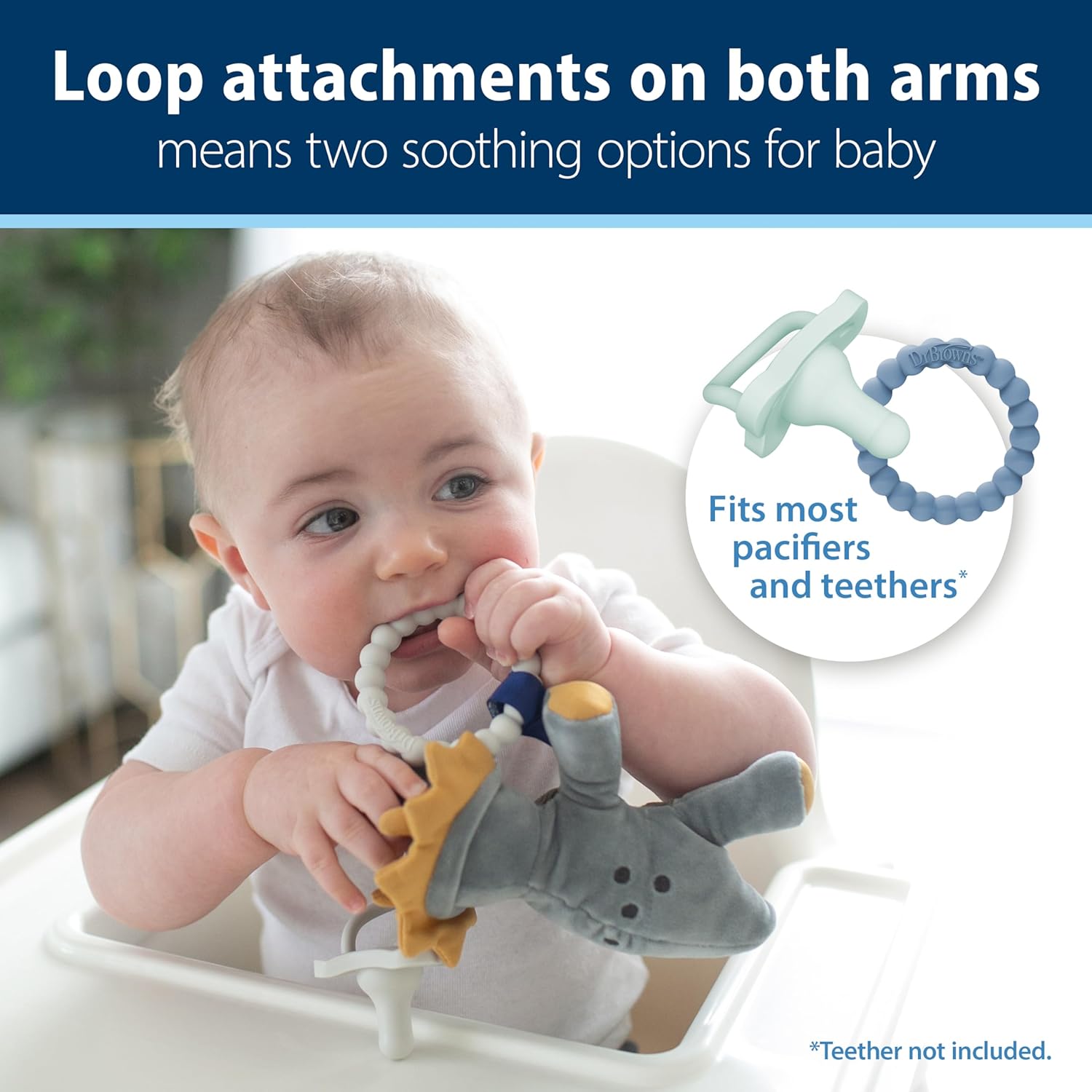 Dr. Brown's Baby Lovey Pacifier and Teether Holder, Triceratops with Gray HappyPaci, 100% Silicone, 0-6m : Baby