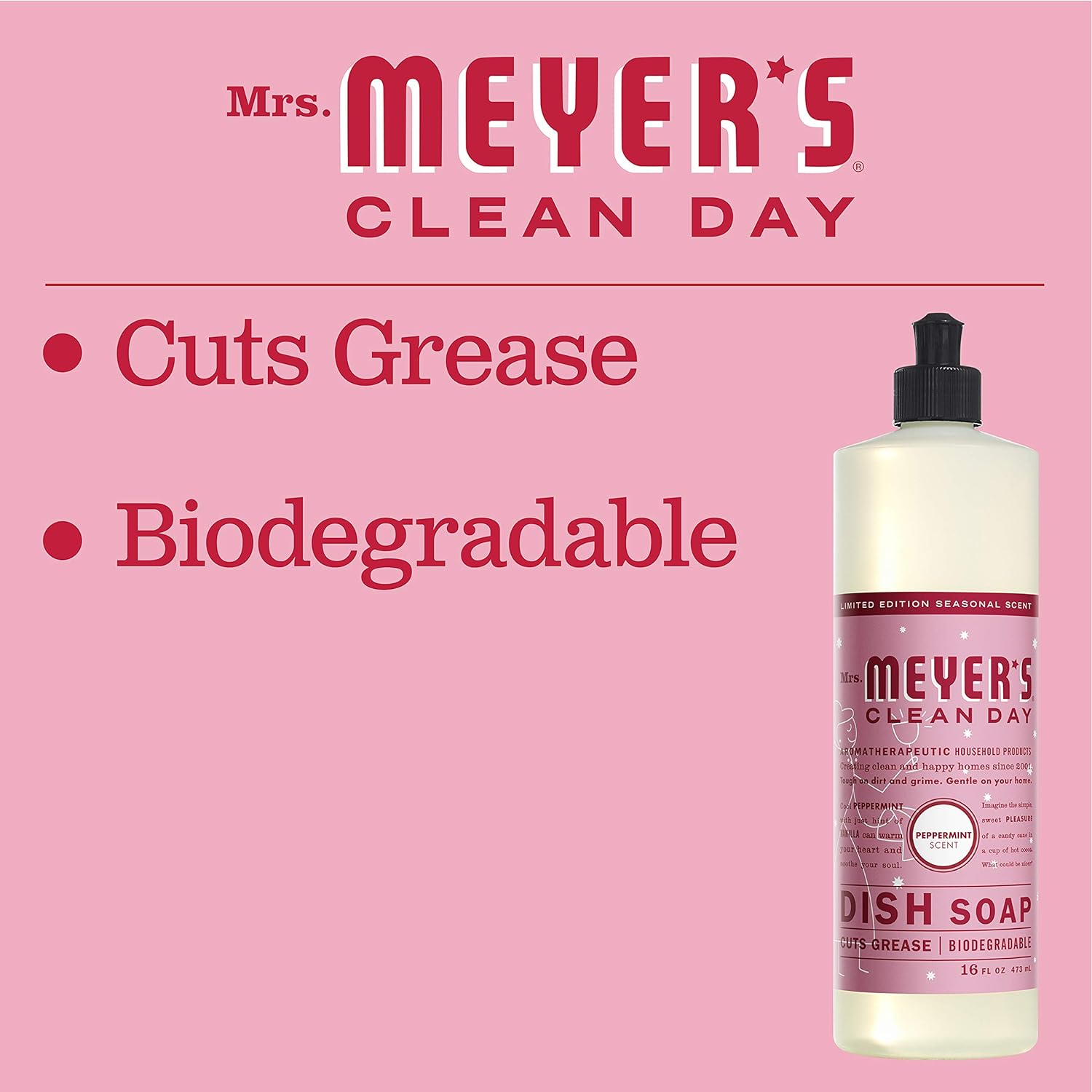 MRS. MEYER'S CLEAN DAY Liquid Dish Soap, Biodegradable Formula, Limited Edition Peppermint, 16 fl. oz : Health & Household