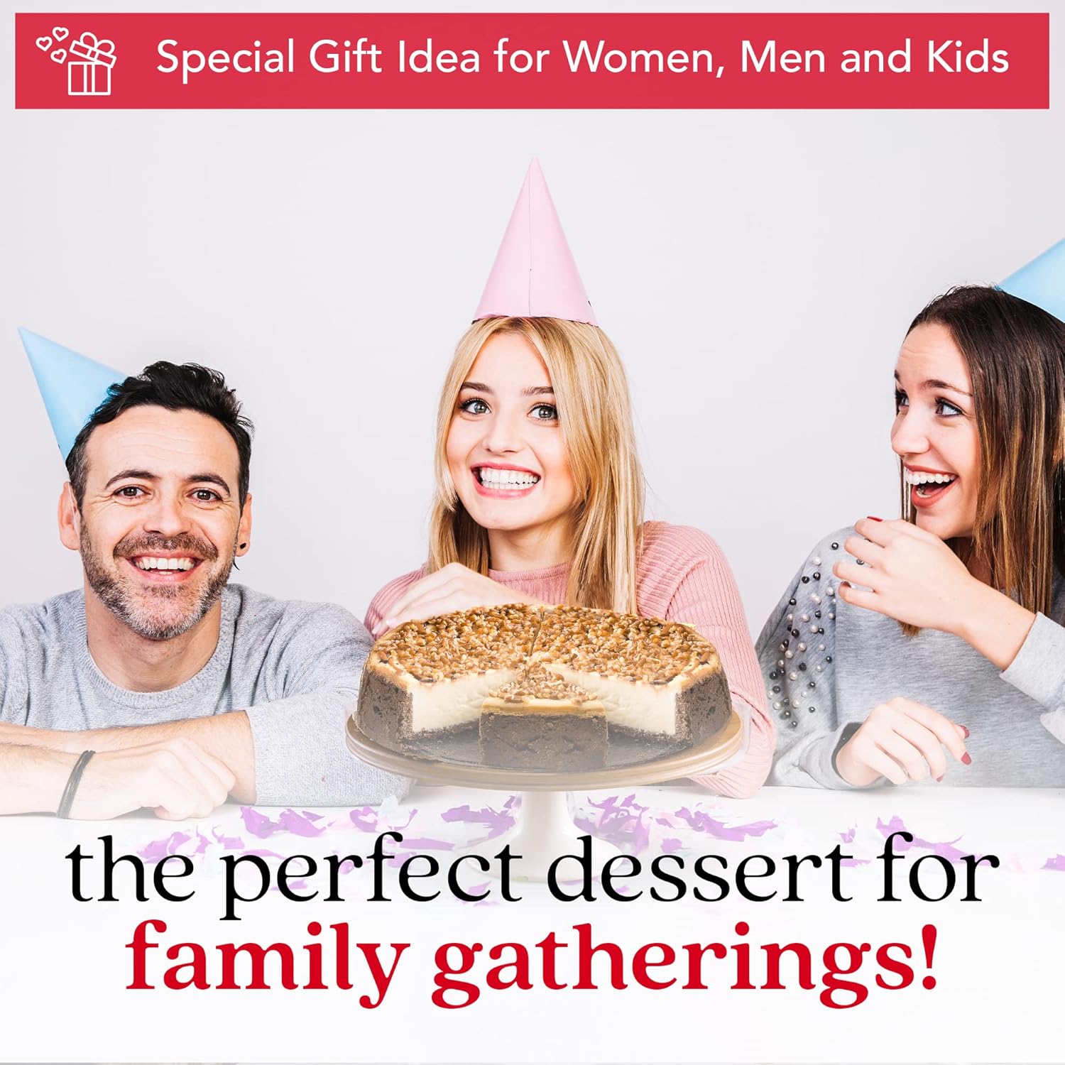 Chocolate Caramel Pecan Cheesecake 10" - Pre-Sliced 14 Pcs. Creamy Cheesecake Topped With Clumps Of Chewy Pecans Drenched In A Coating Of Caramel, Fresh Bakery Dessert Great Gift Idea For Women, Men