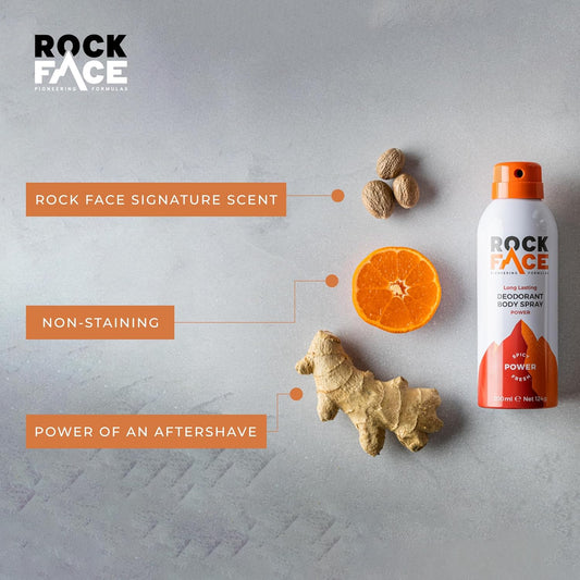 Rock Face Men'S Body Spray - Power Fragrance Body Spray Deodorant For Men, 200Ml, Spicy Oriental Scent, Long Lasting, Multipack Of 6