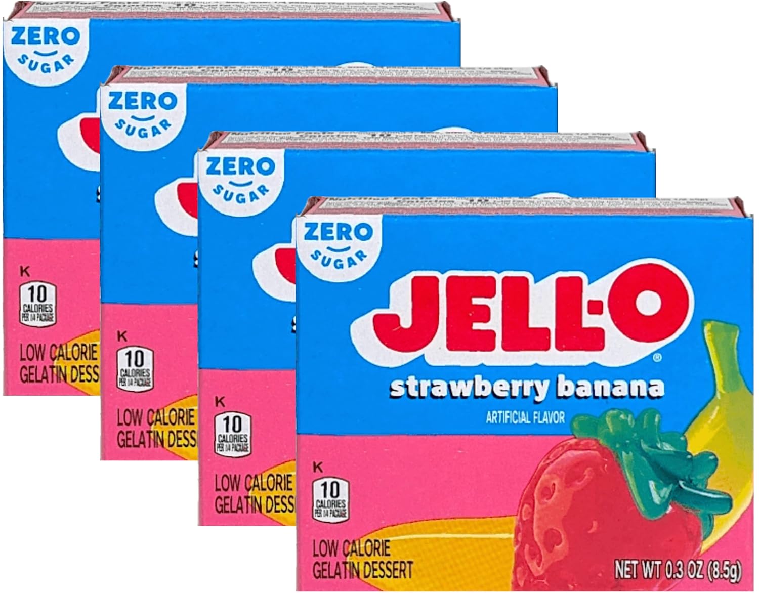 Jell-O Sugar-Free Gelatin Dessert, Strawberry Banana (Pack Of 4)