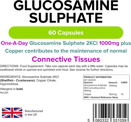 Lindens - Glucosamine Sulphate 1000Mg - 60 Capsules - Uk Made - Joint Care - 1 A Day - Joint Care Supplements - Joint Health - 2 Months Supply - Letterbox Friendly