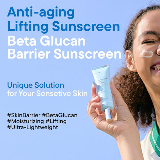 Iunik Beta-Glucan Water Barrier Moisture Daily Sunscreen Matte & No White Cast Spf 50+ Pa++++ Vegan Lifting & Plumping Moisturizing Daily Sun Cream For Dry Oily Sensitive Skin Korean Skincare