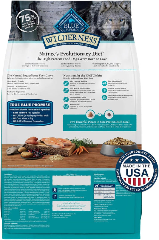 Blue Buffalo Wilderness Natural High-Protein Dry Food For Adult Dogs, With Wholesome Grains, Salmon, 28-Lb Bag