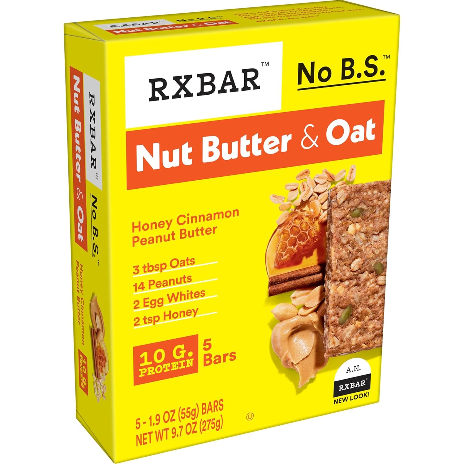 RXBAR Nut Butter and Oat Protein Bars, Protein Snacks, Snack Bars, Honey Cinnamon Peanut Butter (6 Boxes, 30 Bars)