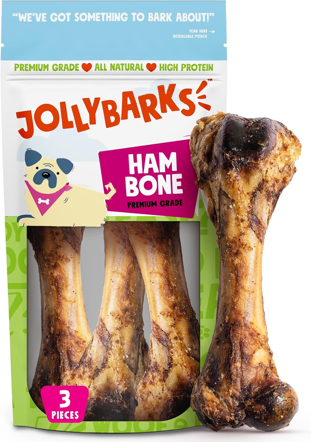 Ham Femur Bone for Dogs | Savory Dog Chew Bones | Single Ingredient, Healthy Dog Bones for Dogs (3 Pack)