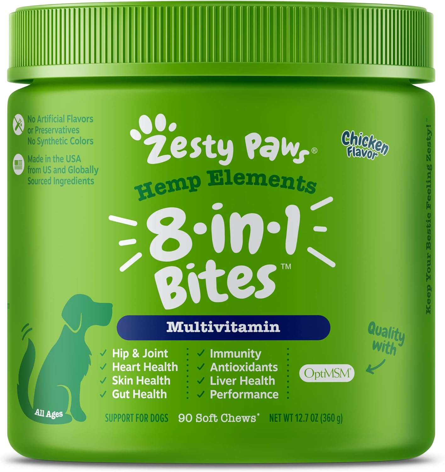 Zesty Paws 8-In-1 Bites For Dogs + Hemp Seed, 90 Count (Packaging May Vary)