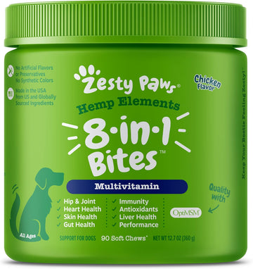 Zesty Paws 8-In-1 Bites For Dogs + Hemp Seed, 90 Count (Packaging May Vary)