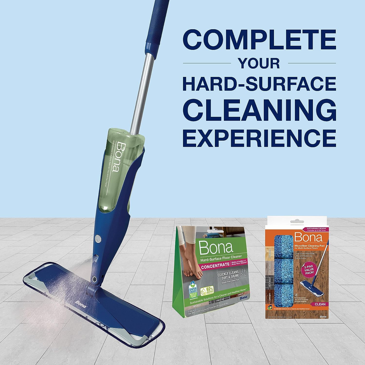 Bona Multi-Surface Floor Premium Spray Mop - Includes Multi-Surface Floor Cleaner Concentrate and Machine Washable Microfiber Cleaning Pad - For Stone, Tile, Laminate and Vinyl LVT/LVP Floors : Health & Household