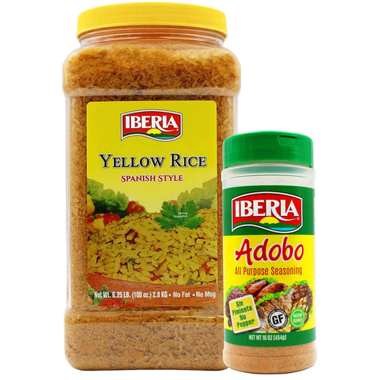 Iberia Yellow Rice 6.25 lb. Bulk Spanish Style Seasoned Rice + Iberia Adobo All Purpose Seasoning, Without Pepper, 16 oz : Everything Else