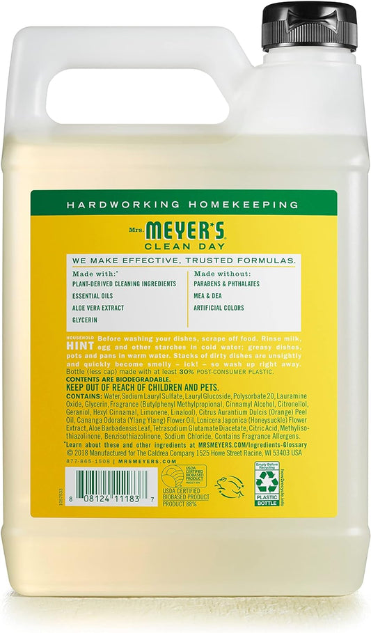 MRS. MEYER'S CLEAN DAY Liquid Dish Soap Refill, Biodegradable Formula, Honeysuckle, 48 fl. oz