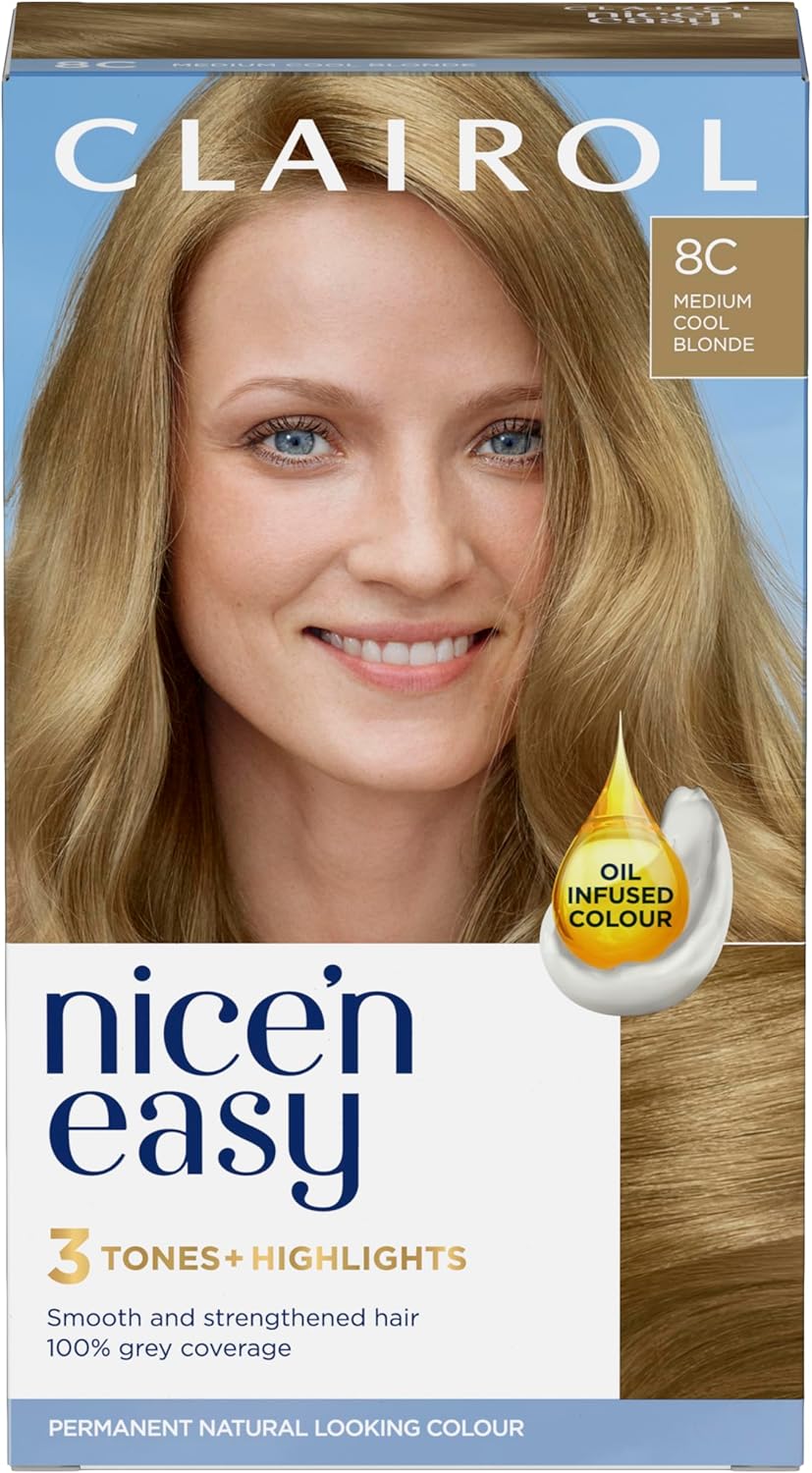 Clairol Nice'N Easy Crème, Natural Looking Oil Infused Permanent Hair Dye, 8C Medium Cool Blonde