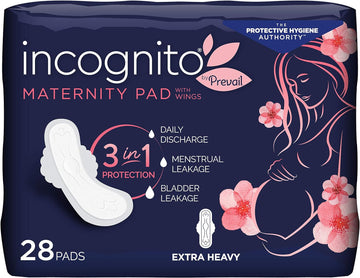 Incognito by Prevail | Absorbent 3-in-1 Protective Maternity & Postpartum Pad with Wings for Menstrual & Bladder Leaks | 28 Count