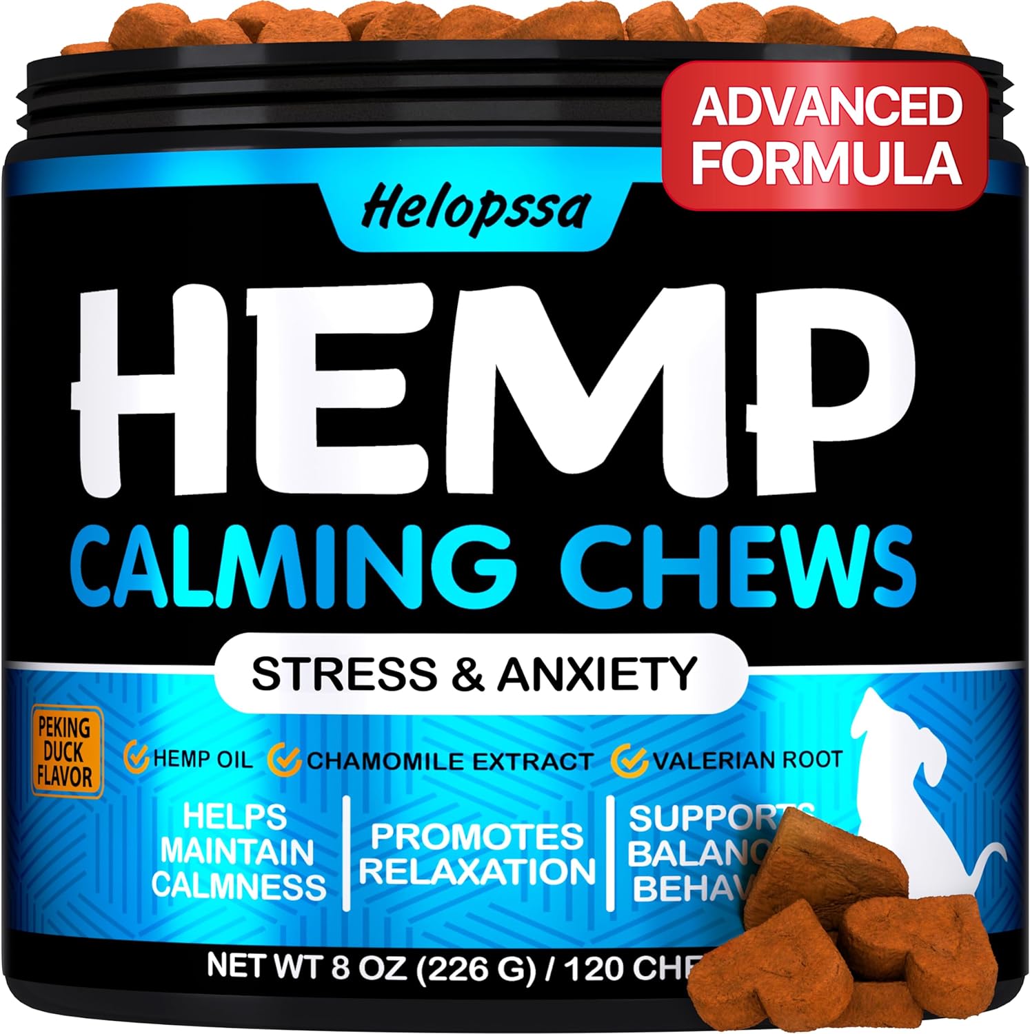 Hemp Calming Chews for Dogs with Anxiety and Stress - Dog Calming Treats - Dog Anxiety Relief - Storms, Barking, Separation - Valerian - Hemp Oil - Calming Treats for Dogs - Made in USA - 120 Chews