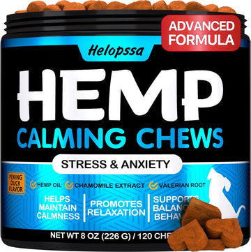 Hemp Calming Chews for Dogs with Anxiety and Stress - Dog Calming Treats - Dog Anxiety Relief - Storms, Barking, Separation - Valerian - Hemp Oil - Calming Treats for Dogs - Made in USA - 120 Chews