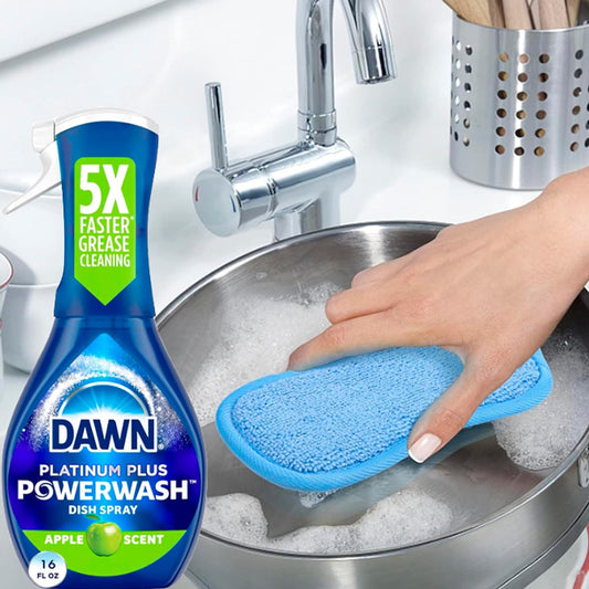 Dawn Platinum Powerwash Dish Spray, Dish Soap, Apple Scent (16 oz) The Set Includes a Universal Reusable Microfiber Cleaning Sponge (Color may vary)