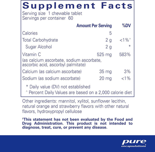 Pure Encapsulations Vitamin C Chewables | Support For Healthy Immune Function And Antioxidant Support* | 60 Chewable Tablets | Natural Orange-Strawberry Flavor
