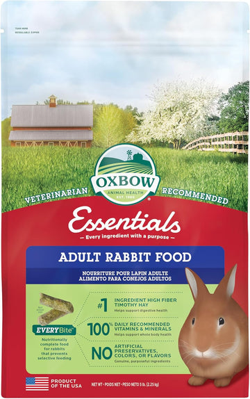 Oxbow Essentials Adult Rabbit Food - All Natural Adult Rabbit Pellets - Veterinarian Recommended- No Artificial Ingredients- All Natural Vitamins & Minerals- Made In The Usa- 5 Lb