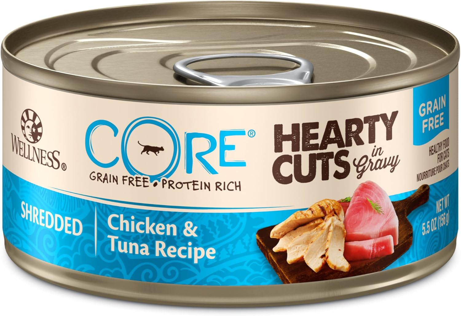 Wellness Core Hearty Cuts Natural Grain-Free Wet Canned Cat Food, Chicken And Tuna Recipe, 5.5-Ounce Cans (Pack Of 24)