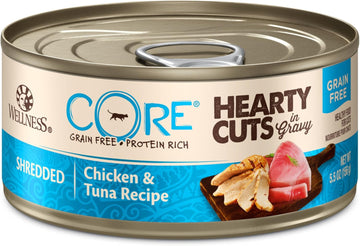 Wellness Core Hearty Cuts Natural Grain-Free Wet Canned Cat Food, Chicken And Tuna Recipe, 5.5-Ounce Cans (Pack Of 24)