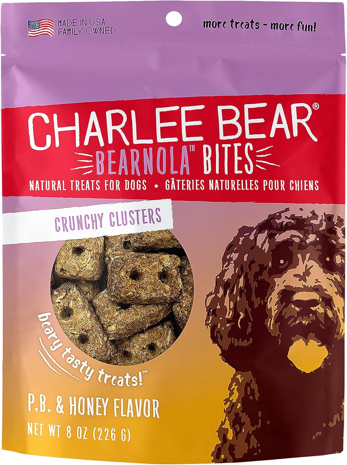 Charlee Bear Bearnola Bites Dog Treats, P.B. & Honey Flavor, 8Oz
