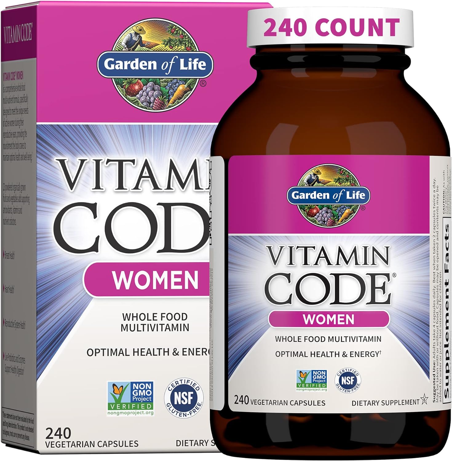 Garden Of Life Multivitamin For Women, Vitamin Code Women'S Multi, Whole Food, Vitamins, Iron, Folate Not Folic Acid, Probiotics, Vegetarian Supplements For Womens Energy, 240 Count