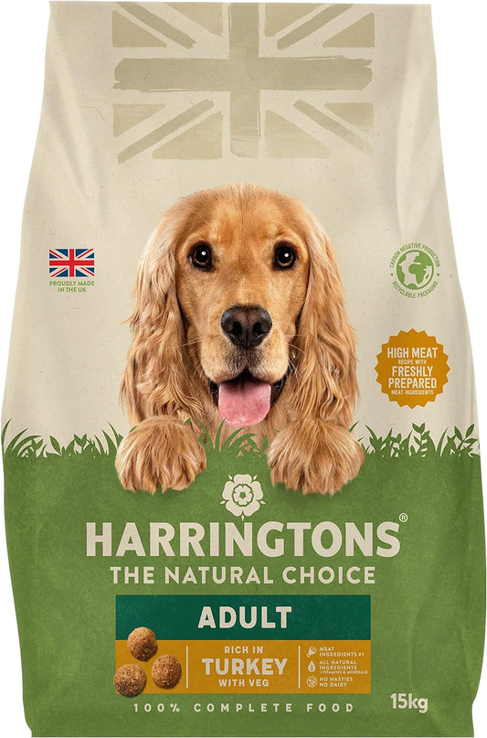 Harringtons Complete Dry Adult Dog Food Turkey & Veg 15kg - Made with All Natural Ingredients?HARRTV-15