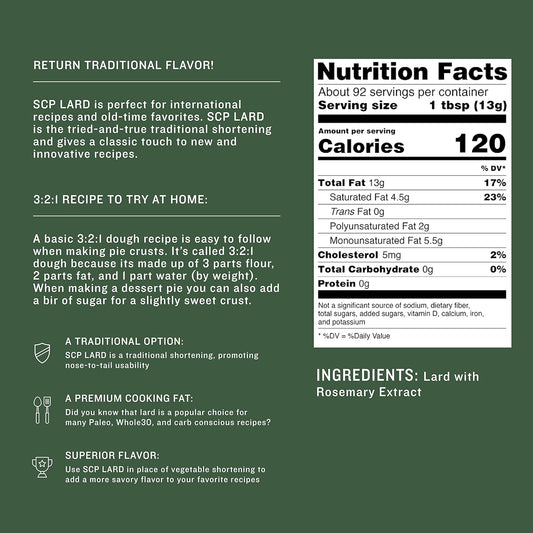 South Chicago Packing Traditonal Lard Shortening, 42 Ounces, Specialty Baking Shortening And Cooking Fat