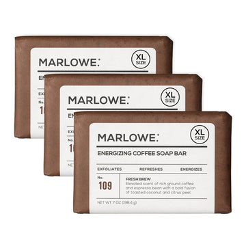Marlowe. No. 109 Coffee Bar Soap 7 Oz (12 Bars) – Exfoliating Body Scrub For Men With Natural Extracts, Caffeine, Coffee Bean & Cocoa Butter – Energizing Fresh Brewed Scent
