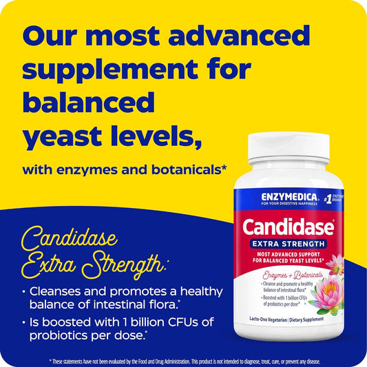 Enzymedica, Candidase Extra Strength, Advanced Support for Balanced Yeast Levels, with Digestive Enzymes, Probiotics & Botanicals, 42 Count - FFP