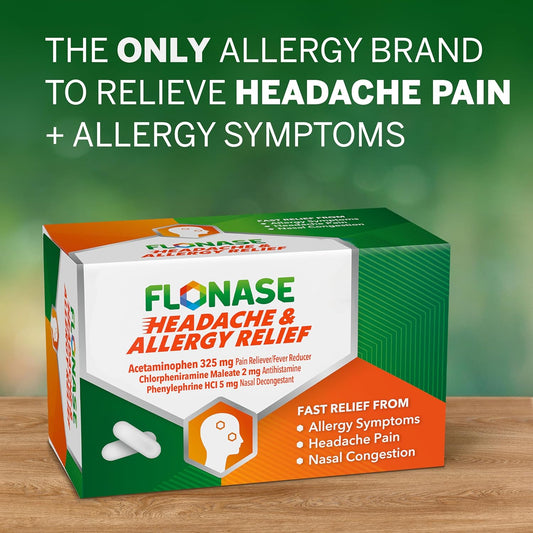 Flonase Headache And Allergy Relief Caplets With Acetaminophen 650Mg, Chlorpheniramine Maleate 4Mg And Phenylephrine Hcl 10Mg Per 2 Caplet Dose, Powerful Multi-Symptom And Congestion Relief – 48 Ct