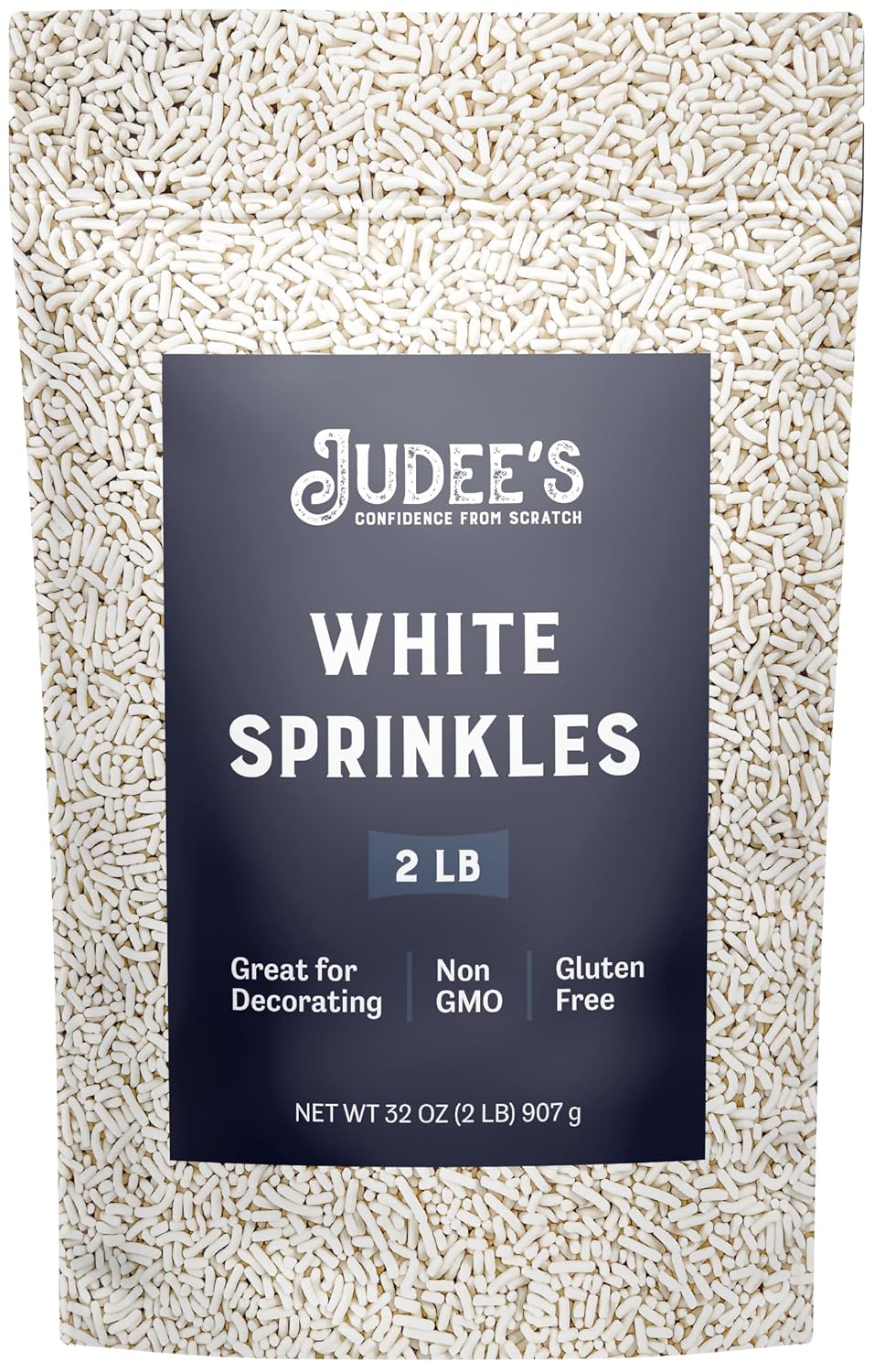 Judee's White Sprinkles 2 lb - Gluten-Free and Nut-Free - Brighten Up Your Baked Goods - Great for Cookie and Cake Decoration - Use for Baking and as Dessert and Ice Cream Toppings