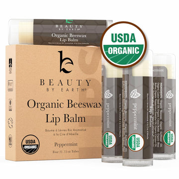 Organic Lip Balm Peppermint - 4 Pack Organic Gifts for Women, All Natural Lip Balm Birthday Gifts for Her & Him, Lip Balm Hydrating Beauty Gifts for Adults, Women, Men, Teens & Kids, Lip Moisturizer