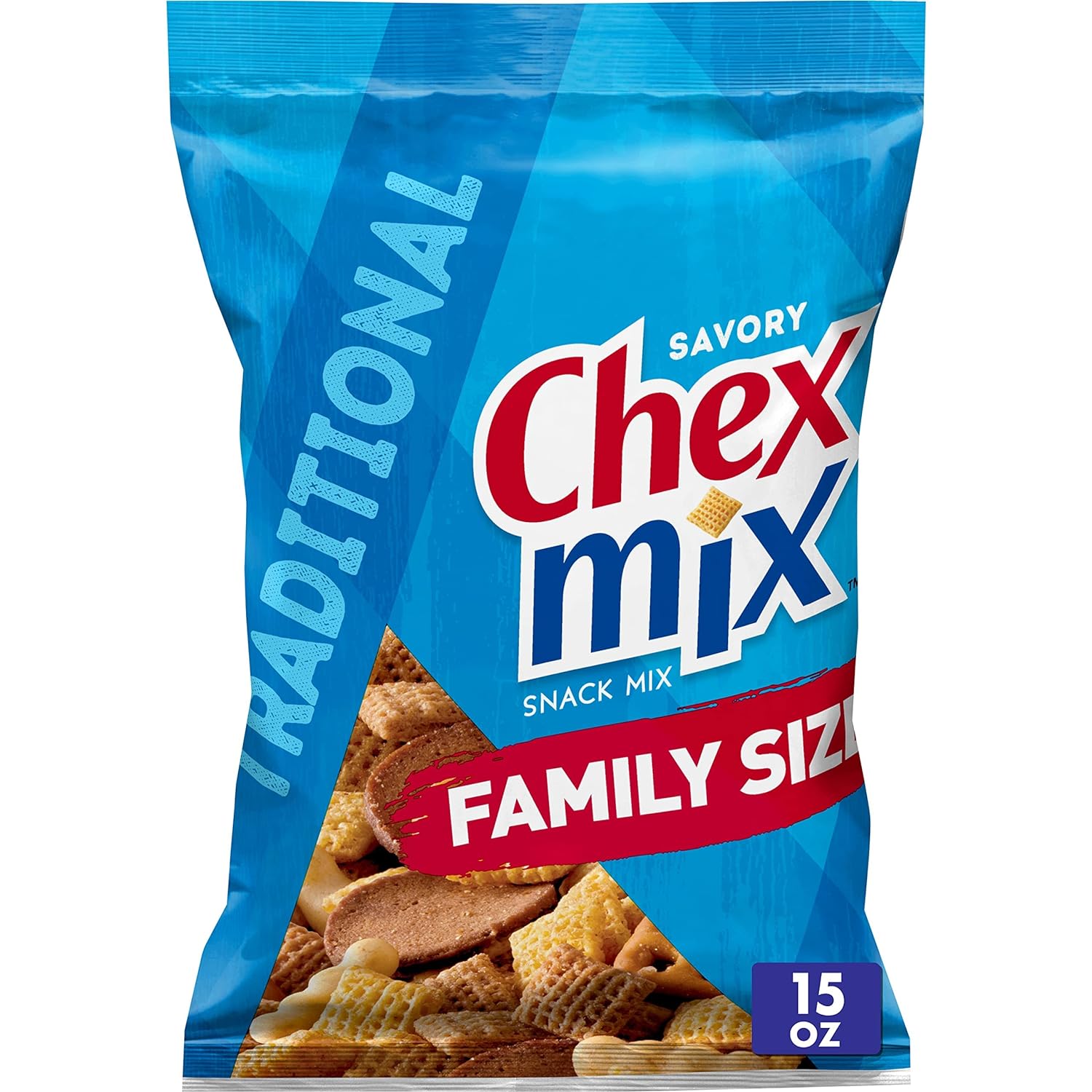 Chex Mix Snack Mix, Traditional, Savory Snack Bag, Family Size, 15 oz