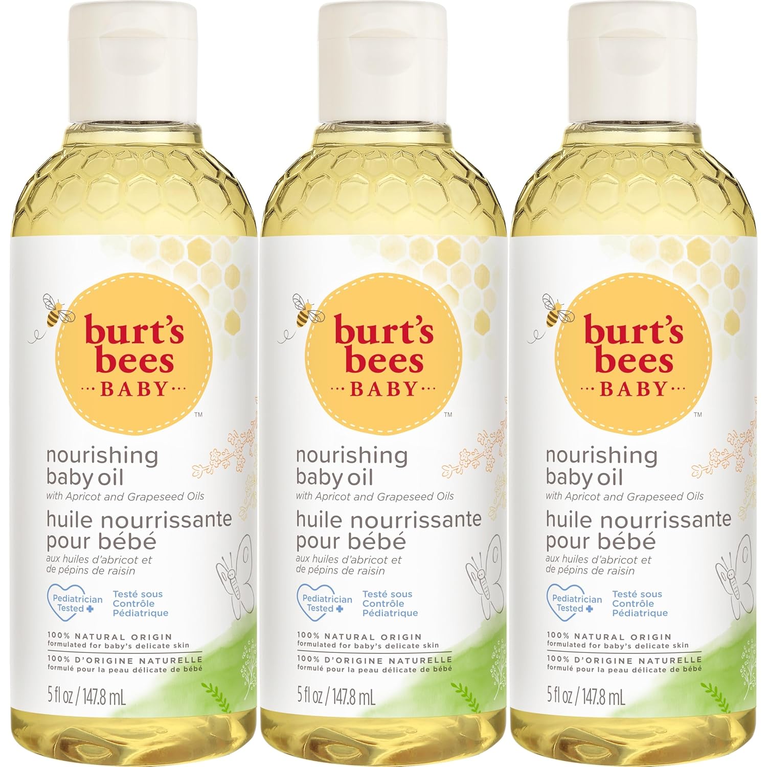 Burt'S Bees Baby Nourishing Baby Oil, 100% Natural Origin Baby Skin Care - 5 Ounce Bottle, Pack Of 3