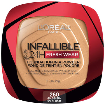 L'Oreal Paris Makeup Infallible Fresh Wear Foundation In A Powder, Up To 24H Wear, Waterproof, Golden Sun, 0.31 Oz