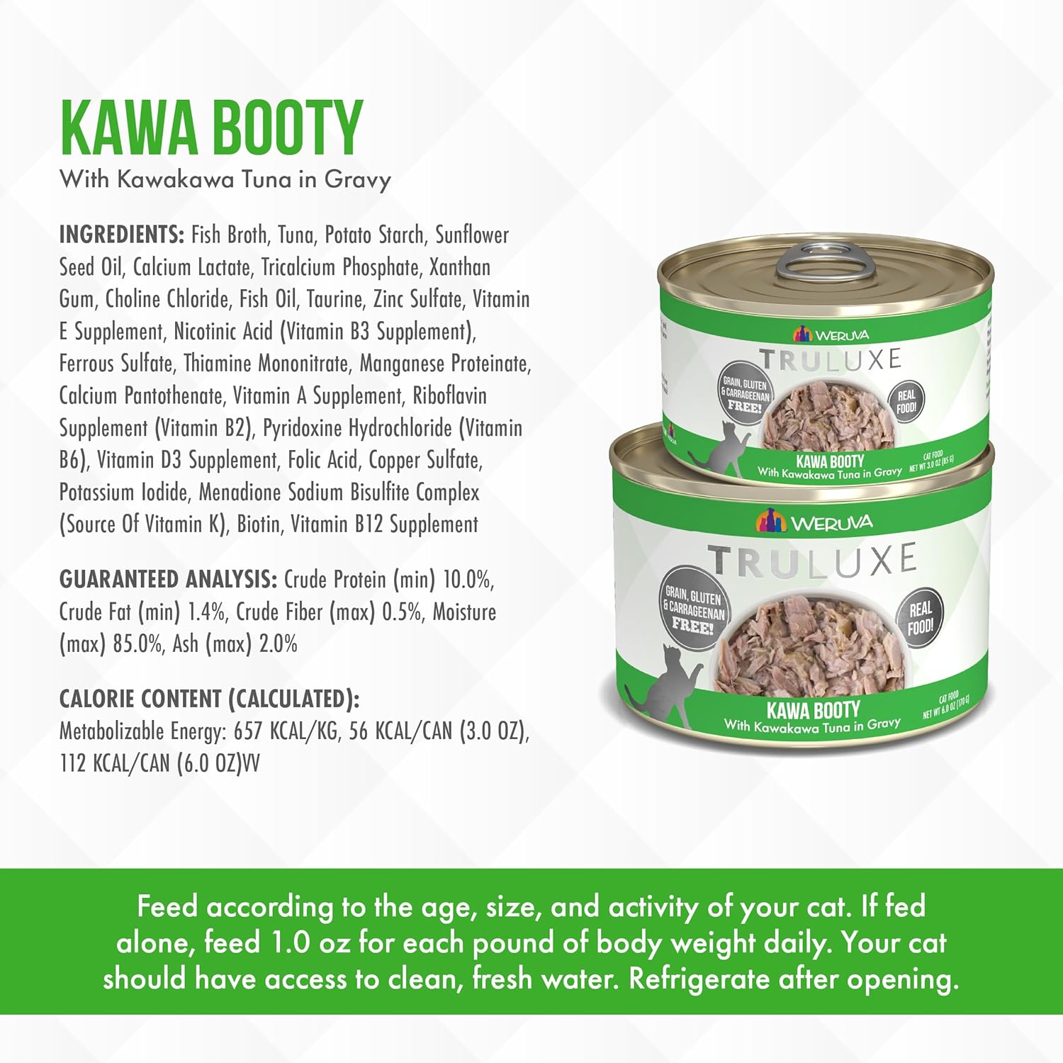 Weruva TruLuxe Cat Food, Kawa Booty with Kawakawa Tuna in Gravy, 6oz Can (Pack of 24) : Pet Supplies