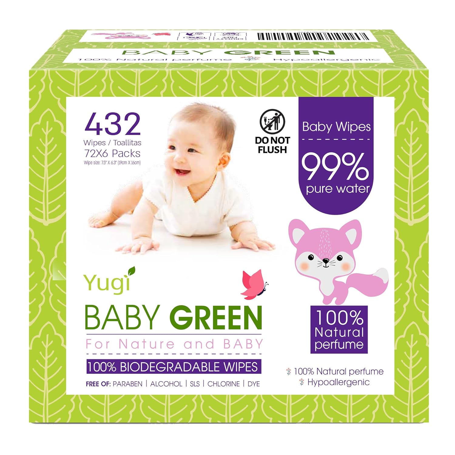 Biodegradable Baby Wipes Natural Perfume – Pack (6 Packs Of 72) 432 – 99% Pure Water Plastic Free Moist Newborn Diaper Wipes, Wet Wipe For Babies & Adults Sensitive Skin