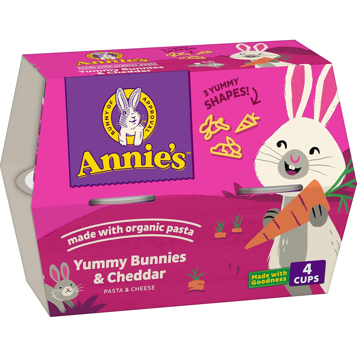 Annie'S Yummy Bunnies Cheddar Microwave Mac & Cheese Organic Pasta, 4 Ct, 1.4 Oz Cups