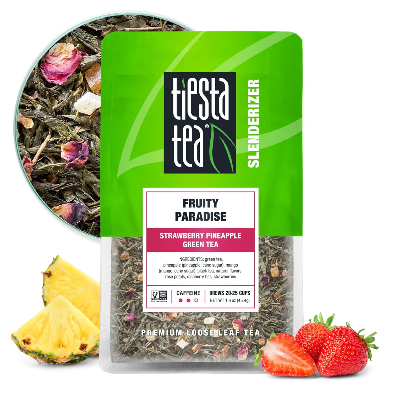 Tiesta Tea - Fruity Paradise, Loose Leaf Strawberry Pineapple Green Tea, Medium Caffeine, Hot & Iced Tea, 1.6 Oz Pouch - 25 Cups