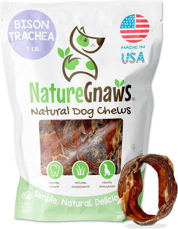 Nature Gnaws Usa Smoked Bison Trachea Rings For Dogs (1Lb) – Delicious Grain Free Long Lasting Chew - Premium Natural Dog Chew Bones - Rawhide Free