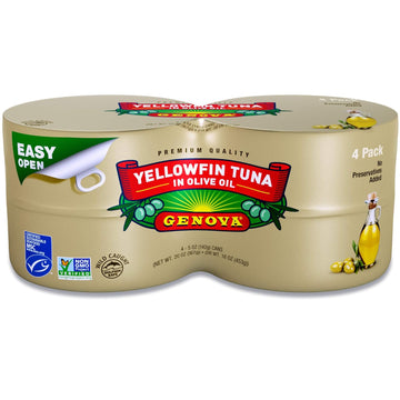 Genova Premium Yellowfin Tuna in Olive Oil, Wild Caught, Solid Light, 5 oz. Can (Pack of 4)