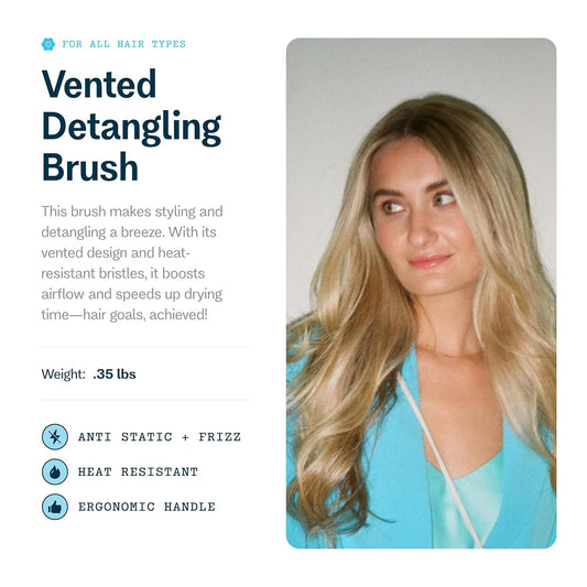 Gimme Beauty Vented Detangling Brush - Quick-Dry, Heat-Resistant Wet Brush For Thick Or Thin Locks - Supports Healthy Hair - Flexible Curved Design For Fine Locks - Thick Hair