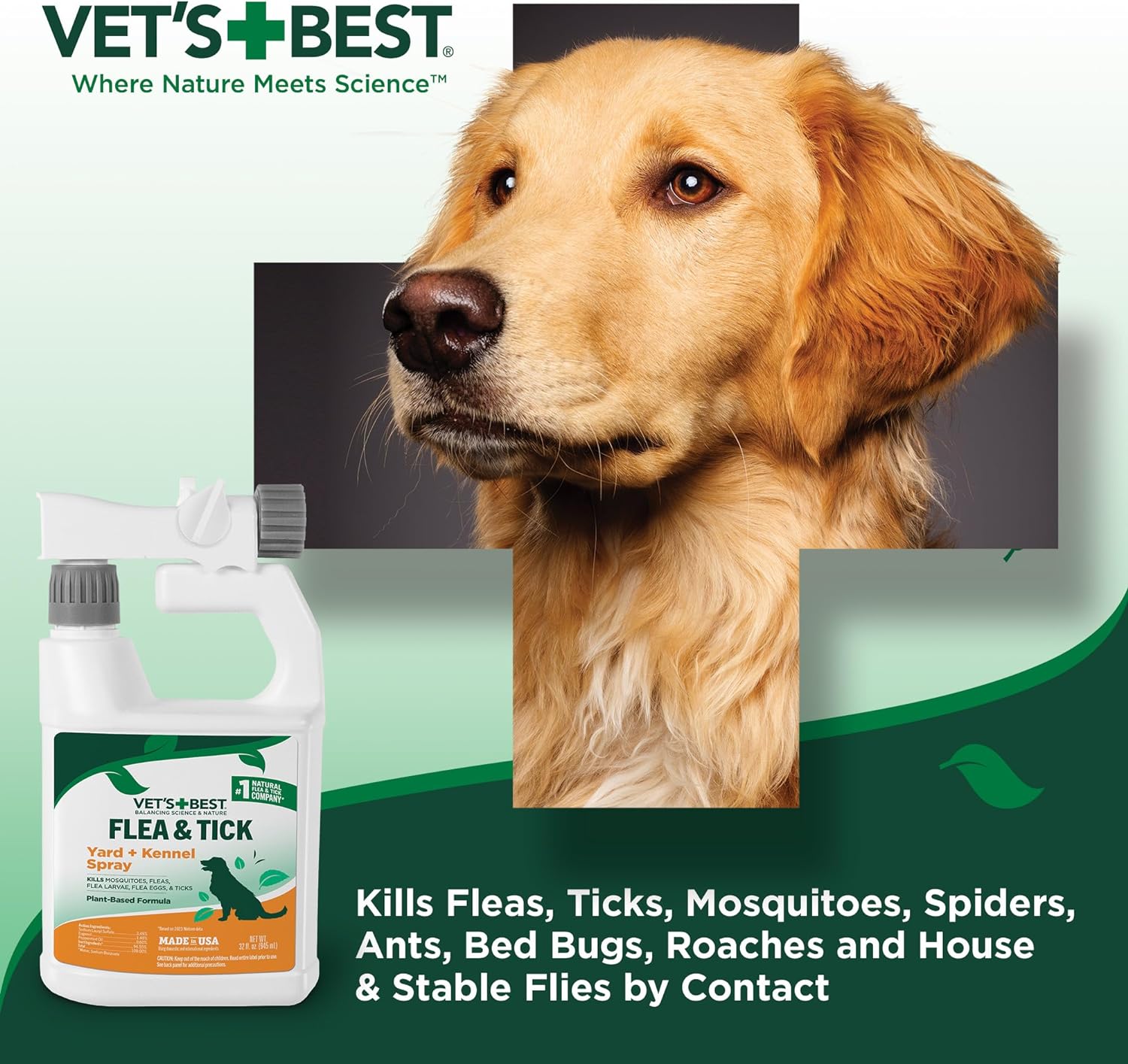Vet's Best Flea and Tick Yard and Kennel Spray - kills Mosquitoes with Certified Natural Oils - Plant Safe with Ready-to-Use Hose Attachment - 32 oz : Pest Control Carpet Sprays : Pet Supplies