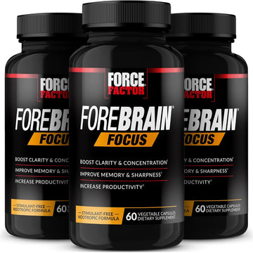 Force Factor Forebrain Focus Brain Booster, Brain Supplement To Boost Clarity & Concentration, Improve Memory & Increase Productivity, Nootropic Brain Support Supplement, 180 Capsules, Black