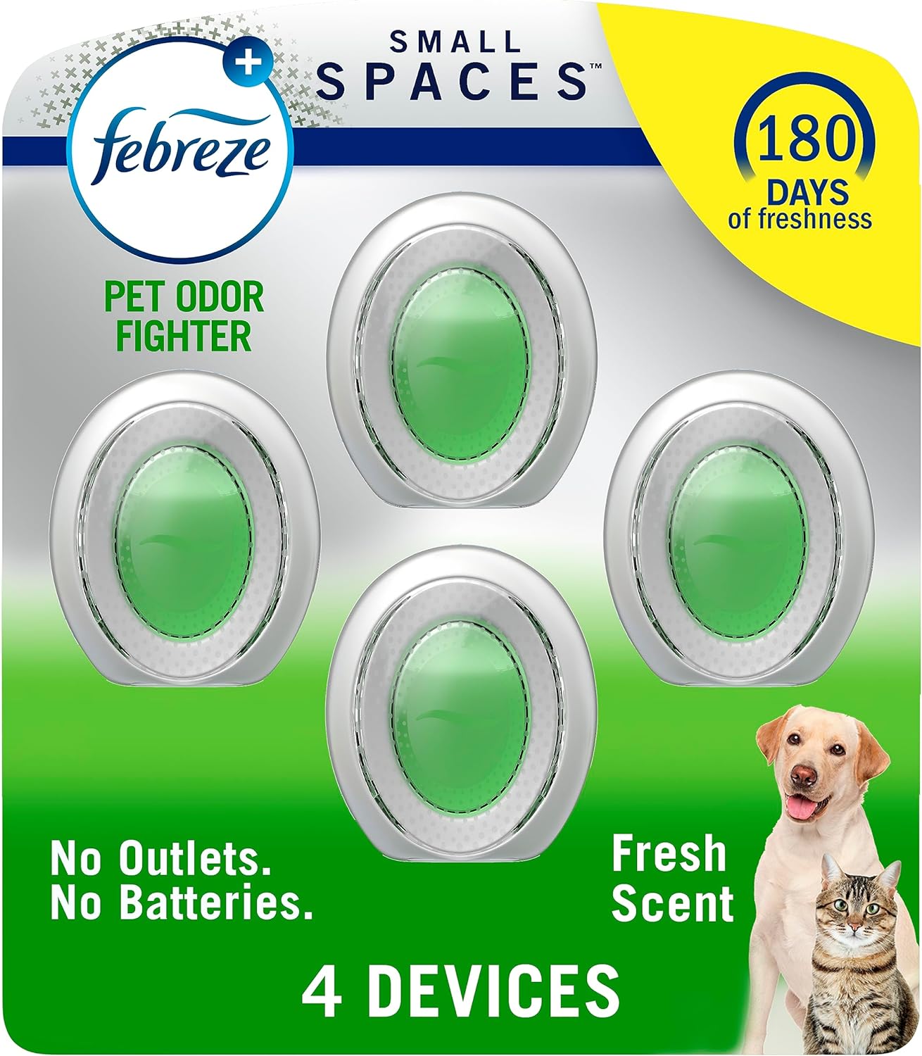 Febreze Small Spaces Air Freshener Heavy Duty Pet Odor Fighter, 25 fl. oz., Pack of 4