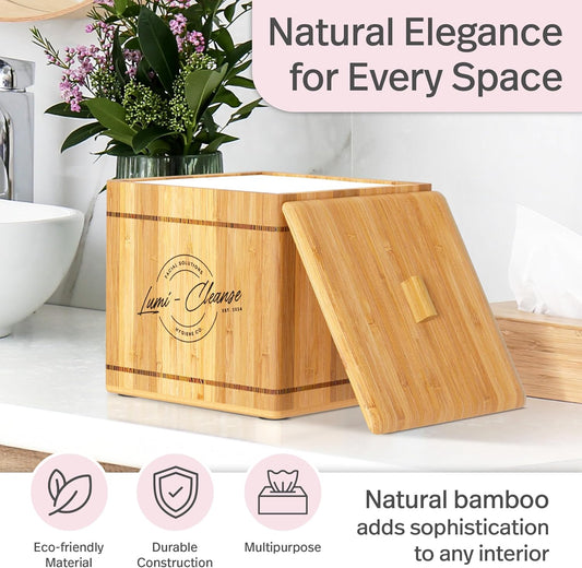 Elegant Bamboo Box With Cover & Towels Xl, Ultra Soft, 100% Usda Bio Based, Clinically Tested, Vegan, Lint Free, 50 Ct, 1 Pack