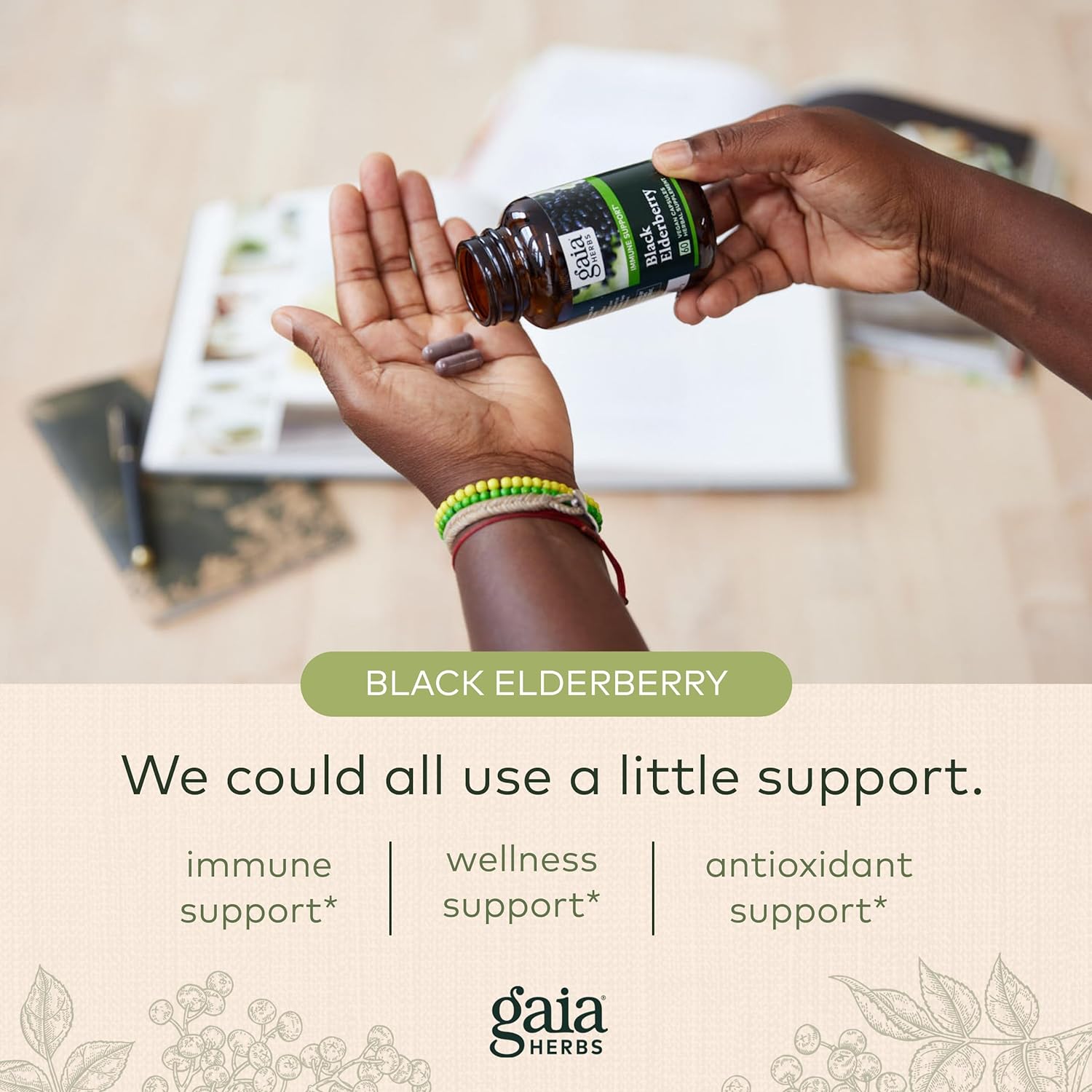 Gaia Herbs Black Elderberry - Daily Immune Support Supplement to Help Maintain Well-being- with Black Elderberries and Acerola Fruit for Antioxidant Support - 120 Vegan Capsules (60-Day Supply) : Health & Household