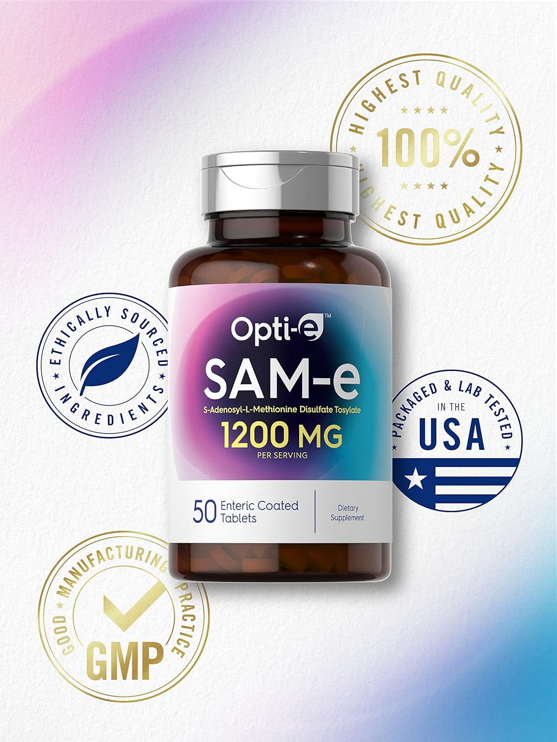 Carlyle SAM-e Supplement | 1200mg | 50 Enteric Coated Tablets | Vegetarian, Non-GMO, Gluten Free | by Opti-e : Health & Household